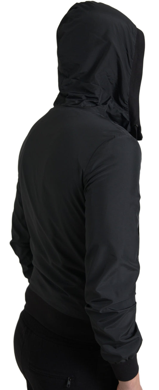 Dolce & Gabbana Black Hooded Nylon Bomber Full Zip Sweater - DEA STILOSA MILANO