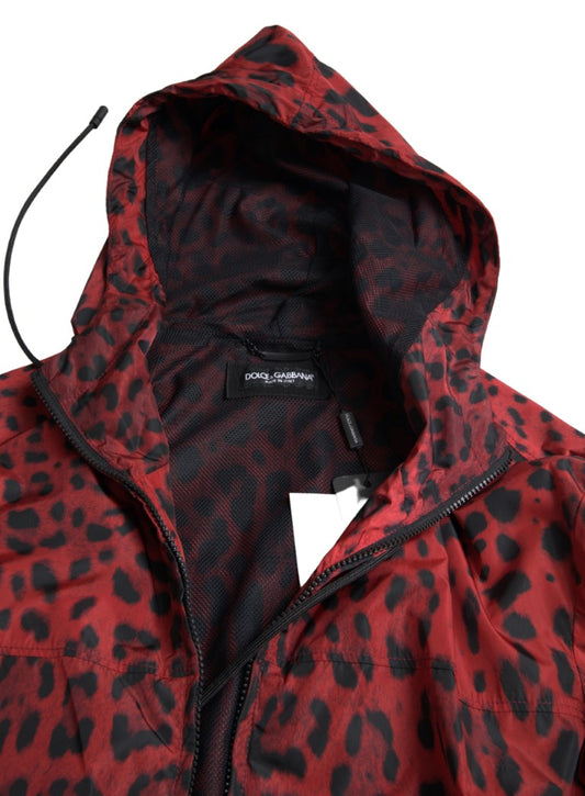 Dolce & Gabbana Red Leopard Hooded Bomber Full Zip Jacket - DEA STILOSA MILANO