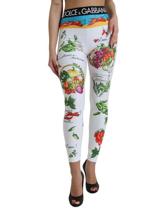 Dolce & Gabbana White Vegetables High Waist Leggings Pants - DEA STILOSA MILANO