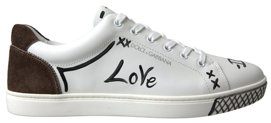 Dolce & Gabbana White Leather Brown LOVE Casual Sneakers - DEA STILOSA MILANO