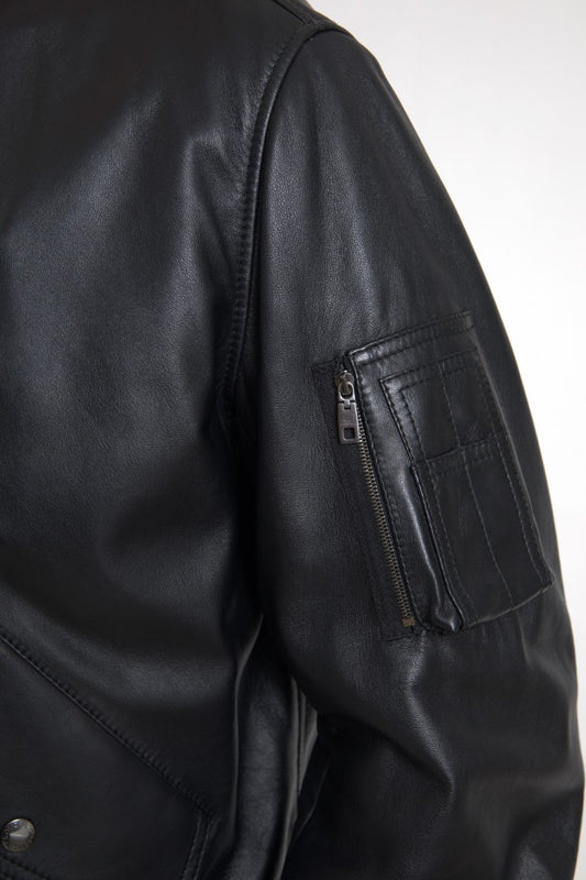 Dolce & Gabbana Black Leather Blouson Full Zip Bomber Jacket - DEA STILOSA MILANO