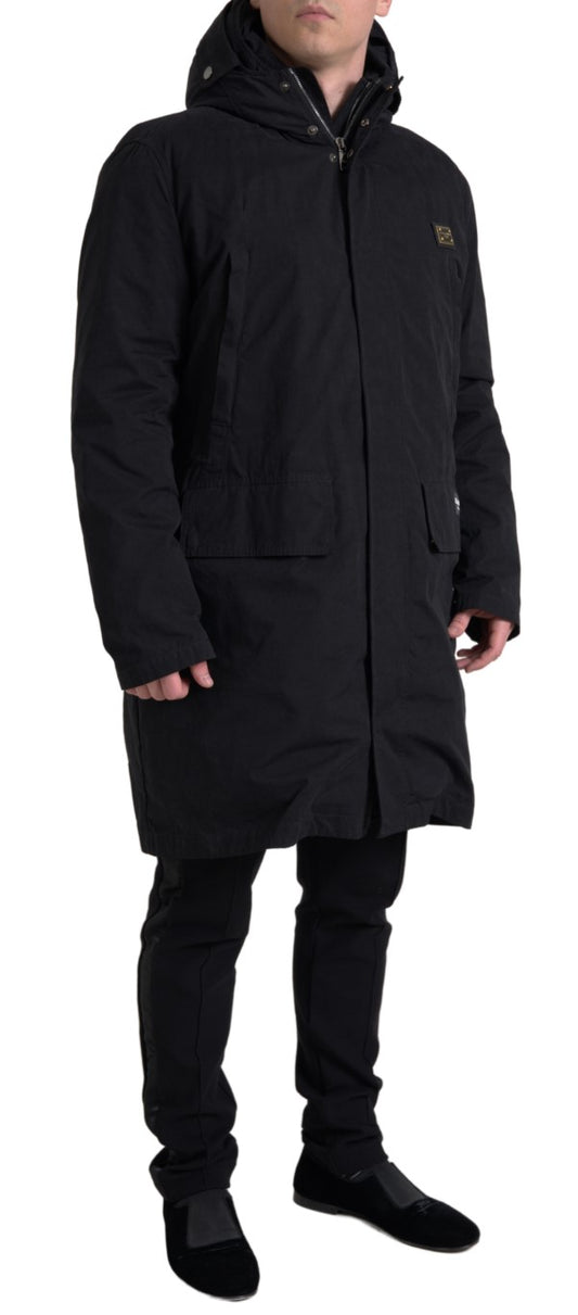 Dolce & Gabbana Black Hooded Parka Cotton Trench coat Jacket - DEA STILOSA MILANO