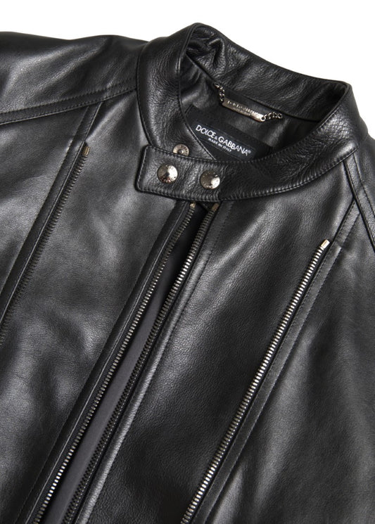 Dolce & Gabbana Black Leather Zipper Coat Men Jacket - DEA STILOSA MILANO