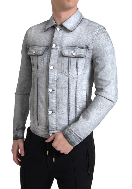 Dolce & Gabbana Gray Washed Cotton Stretch Denim Men Jacket - DEA STILOSA MILANO