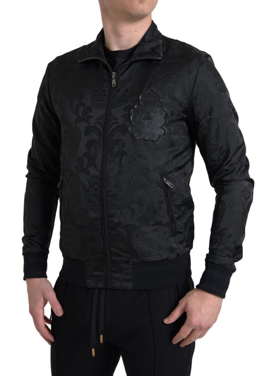 Dolce & Gabbana Black Full Zip Sweater Brocade Logo Casual Mens Jacket - DEA STILOSA MILANO