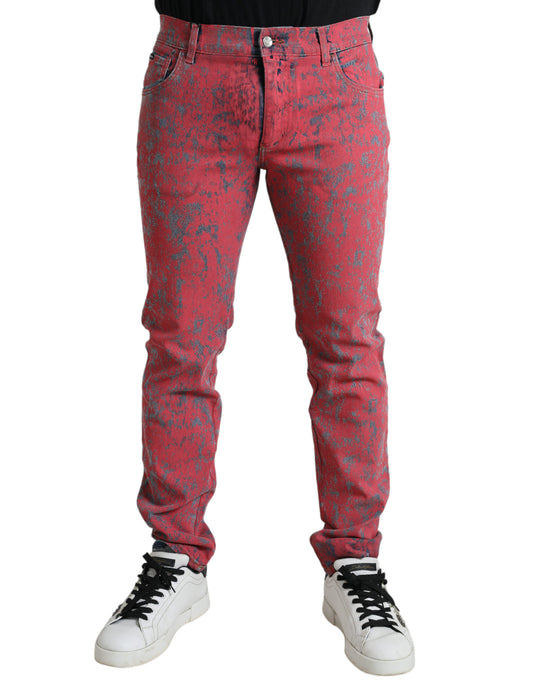 Dolce & Gabbana Red Cotton Dye Slim Fit Men Denim Jeans - DEA STILOSA MILANO