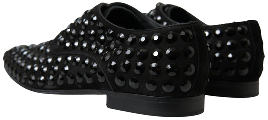 Dolce & Gabbana Black Suede Leather Crystal Shoes - DEA STILOSA MILANO