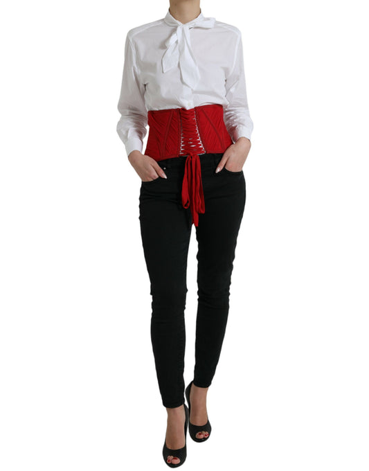 Dolce & Gabbana Red Silk Belt Waist Lace Up Strap Corset - DEA STILOSA MILANO