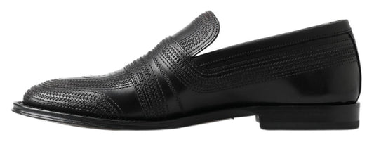Dolce & Gabbana Black Leather Slipper Loafers Stitched Shoes - DEA STILOSA MILANO