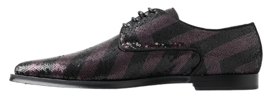 Dolce & Gabbana Black Bordeaux Sequin Chevron Men Derby Shoes - DEA STILOSA MILANO