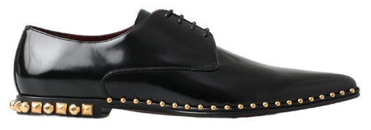 Dolce & Gabbana Black Derby Gold Studded Leather Shoes - DEA STILOSA MILANO