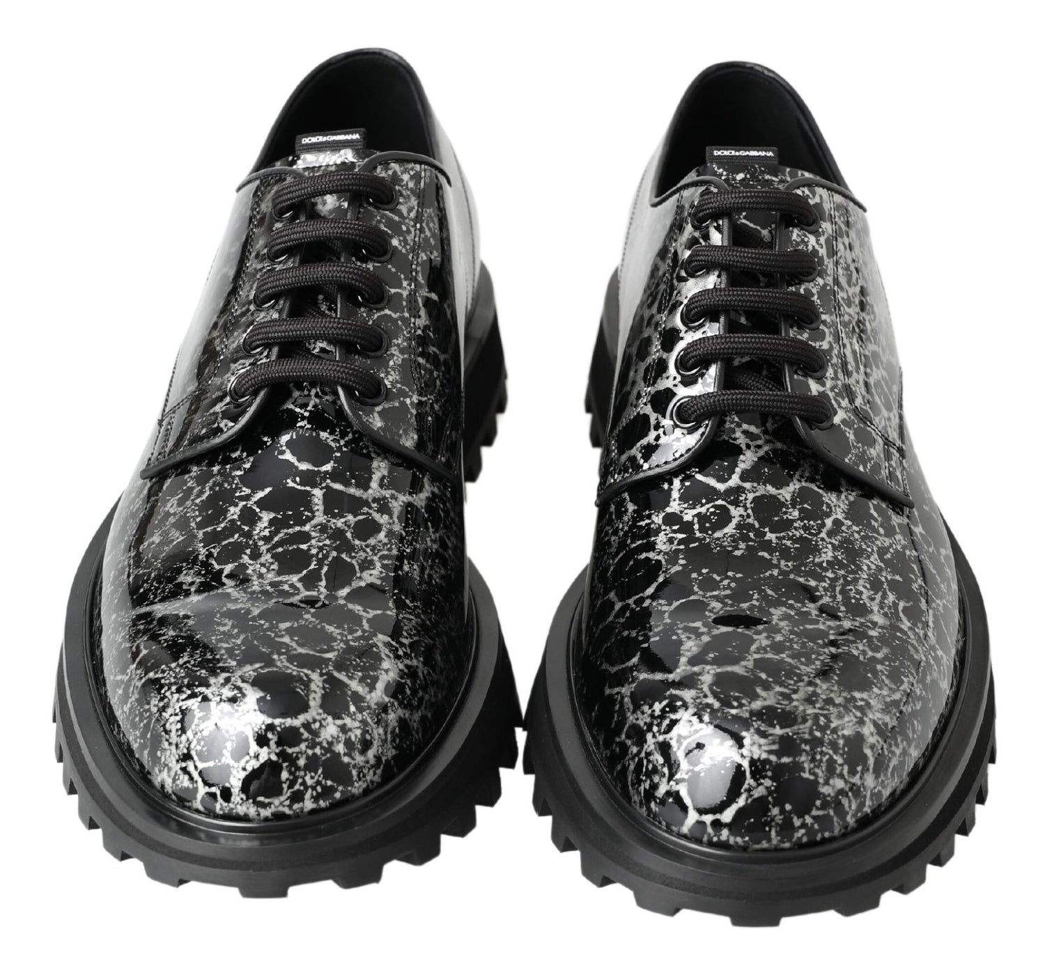 Dolce & Gabbana Black White Derby Patent Leather Shoes - DEA STILOSA MILANO