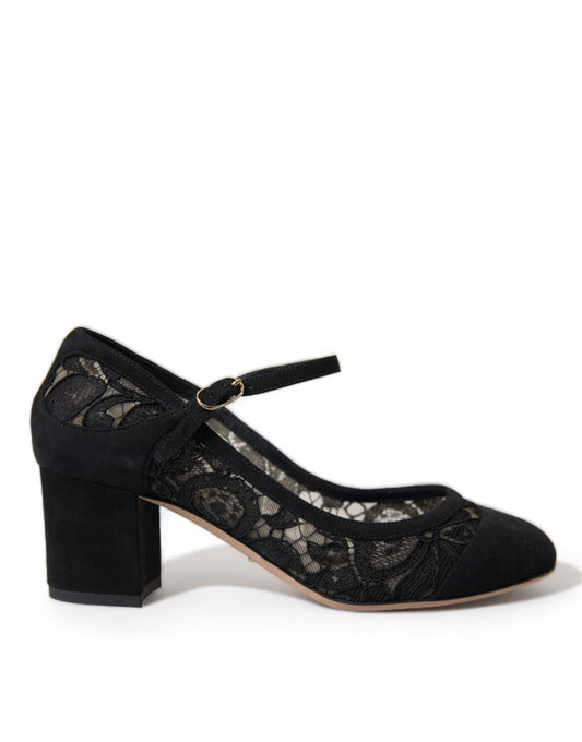 Dolce & Gabbana Black Mary Jane Taormina Lace Pumps Shoes - DEA STILOSA MILANO