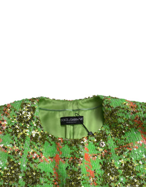 Dolce & Gabbana Green Nylon Sequinned Checkered Coat Jacket - DEA STILOSA MILANO