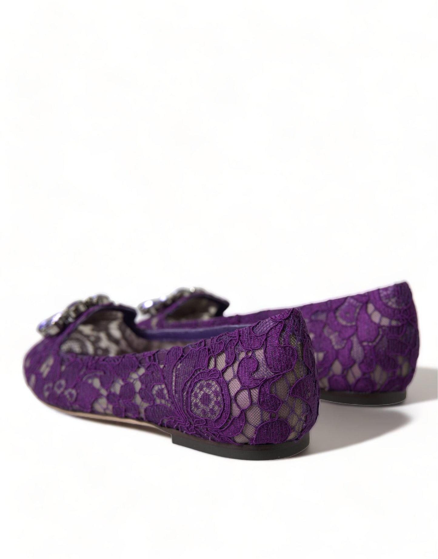 Dolce & Gabbana Purple Vally Taormina Lace Crystals Flats Shoes - DEA STILOSA MILANO