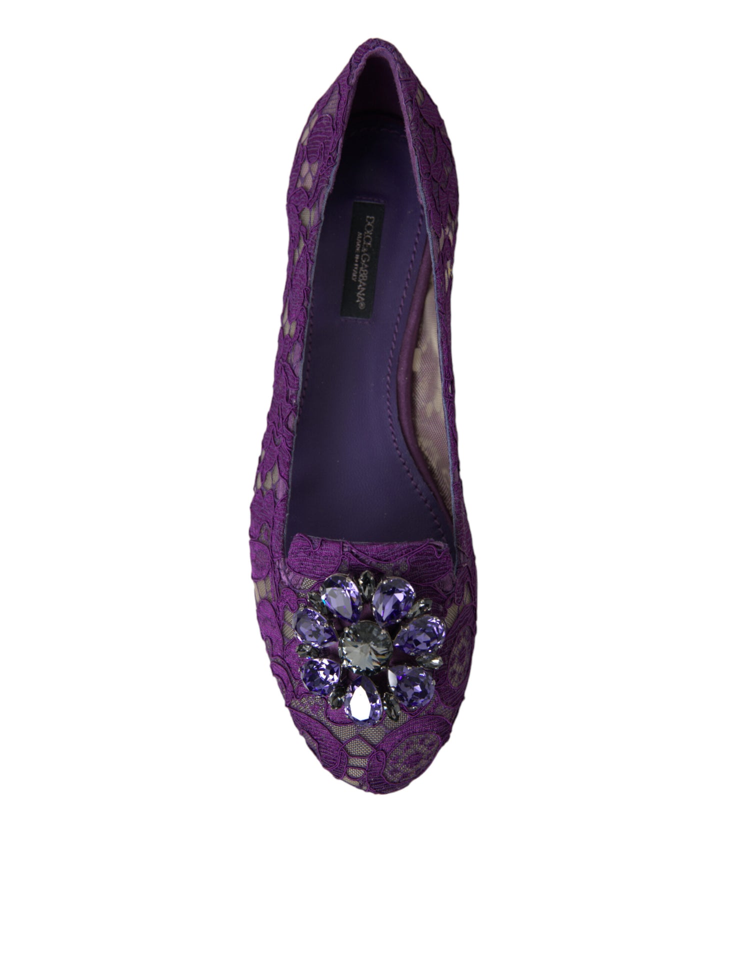 Dolce & Gabbana Purple Vally Taormina Lace Crystals Flats Shoes - DEA STILOSA MILANO