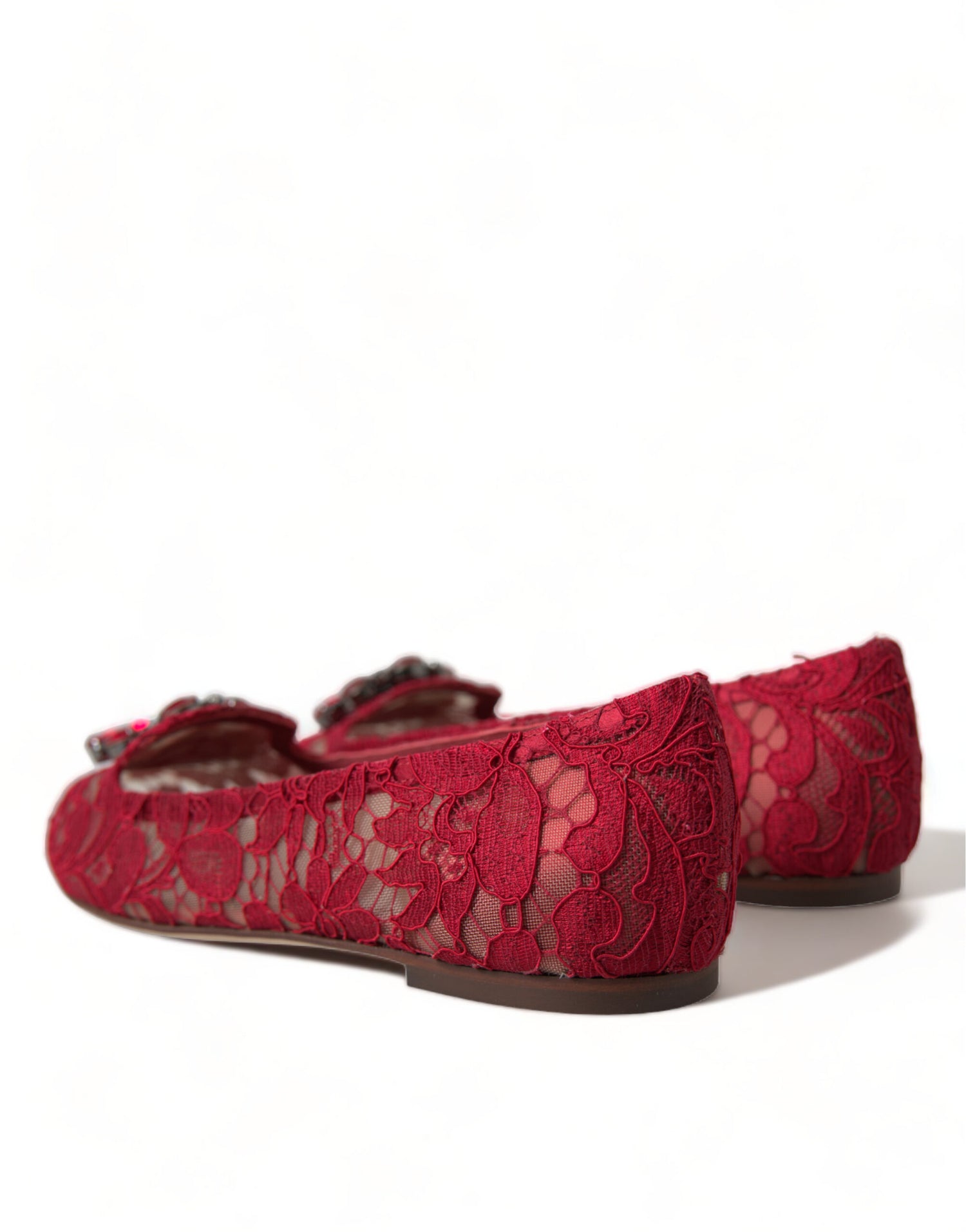 Dolce & Gabbana Red Vally Taormina Lace Crystals Flats Shoes - DEA STILOSA MILANO