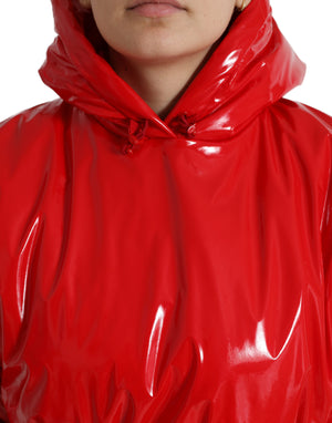 Dolce & Gabbana Shiny Red Hooded Cropped Short Coat Jacket - DEA STILOSA MILANO