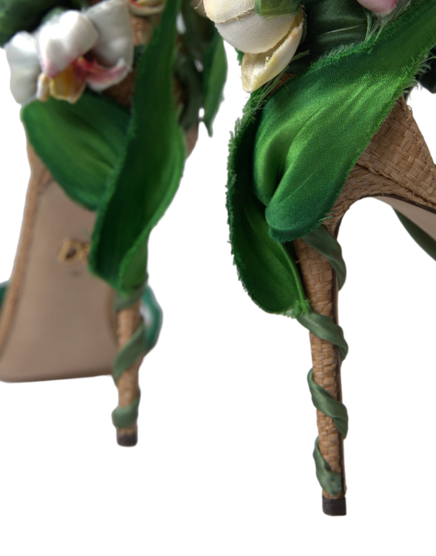 Dolce & Gabbana Green Flower Satin Heels Sandals Shoes - DEA STILOSA MILANO