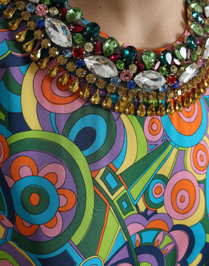 Dolce & Gabbana Multicolor Geometric Print Silk Crystals Midi Dress - DEA STILOSA MILANO