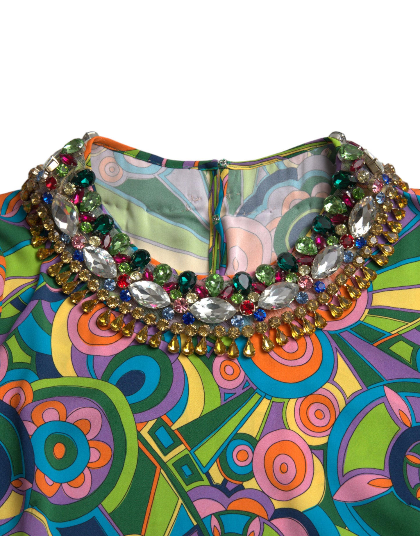 Dolce & Gabbana Multicolor Geometric Print Silk Crystals Midi Dress - DEA STILOSA MILANO