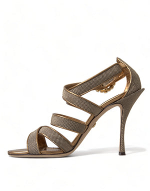 Dolce & Gabbana Bronze Crystal Strap Heels Sandals Shoes - DEA STILOSA MILANO