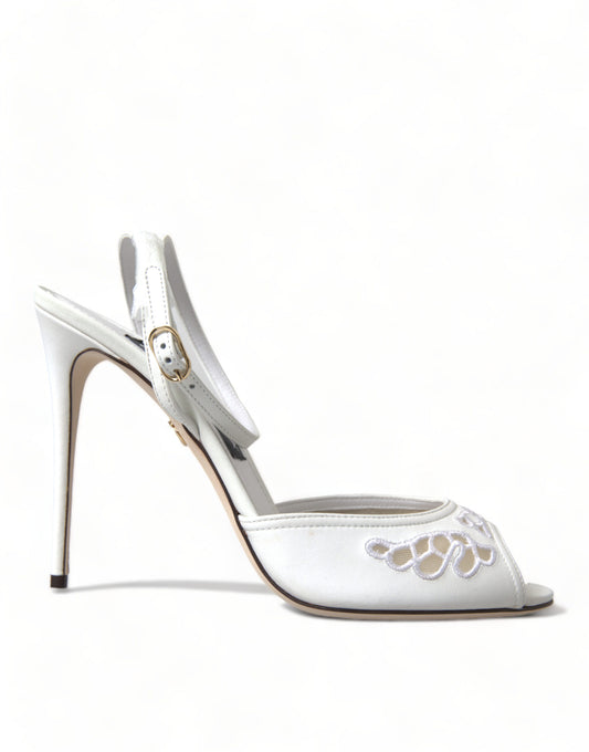 Dolce & Gabbana White Embroidered Ankle Strap Sandals Shoes - DEA STILOSA MILANO