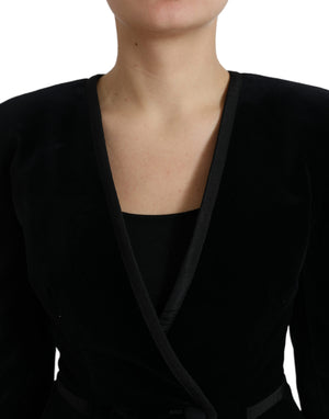 Dolce & Gabbana Black Velvet Cotton Double Breasted Jacket - DEA STILOSA MILANO
