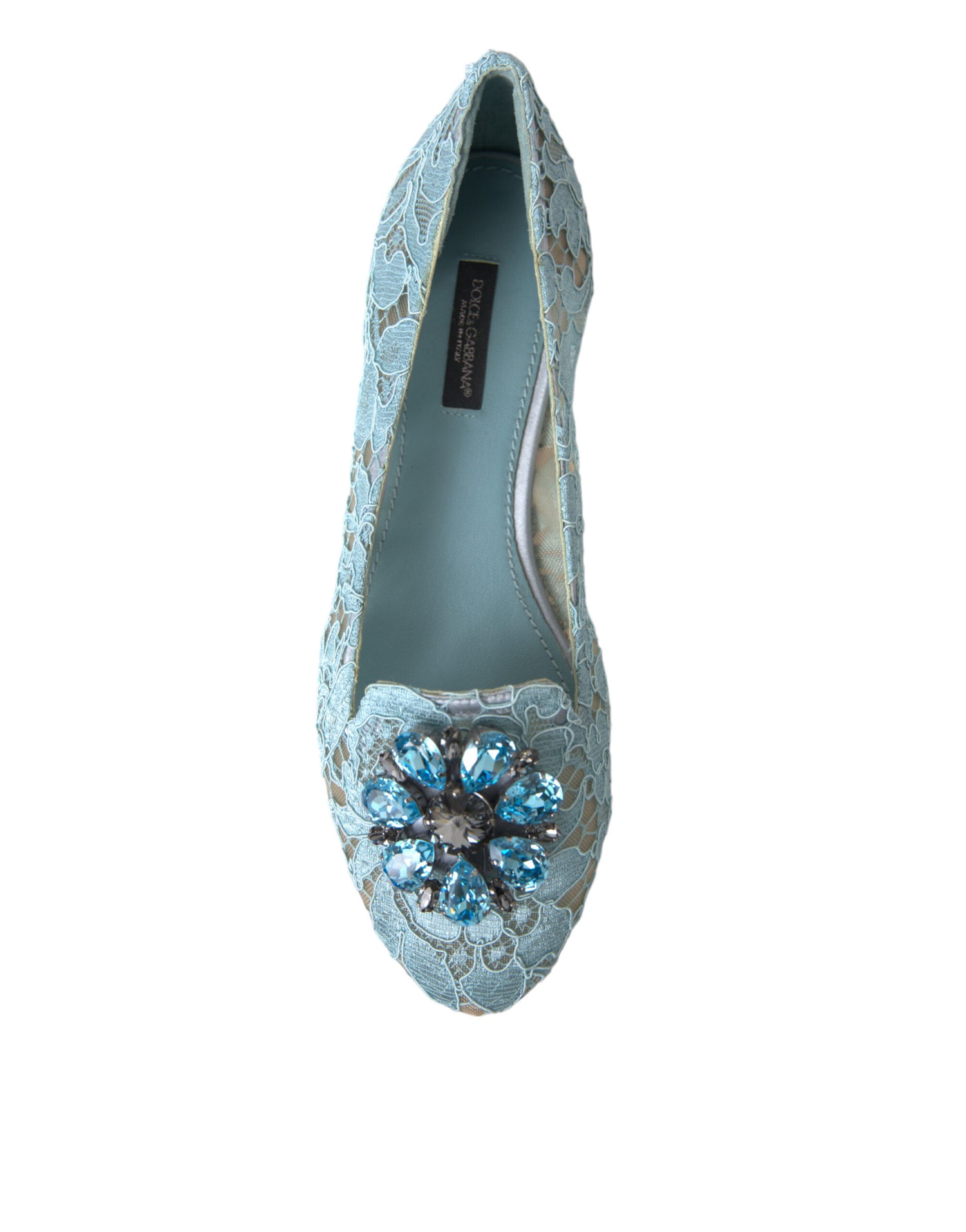 Dolce & Gabbana Blue Vally Taormina Lace Crystals Flats Shoes - DEA STILOSA MILANO