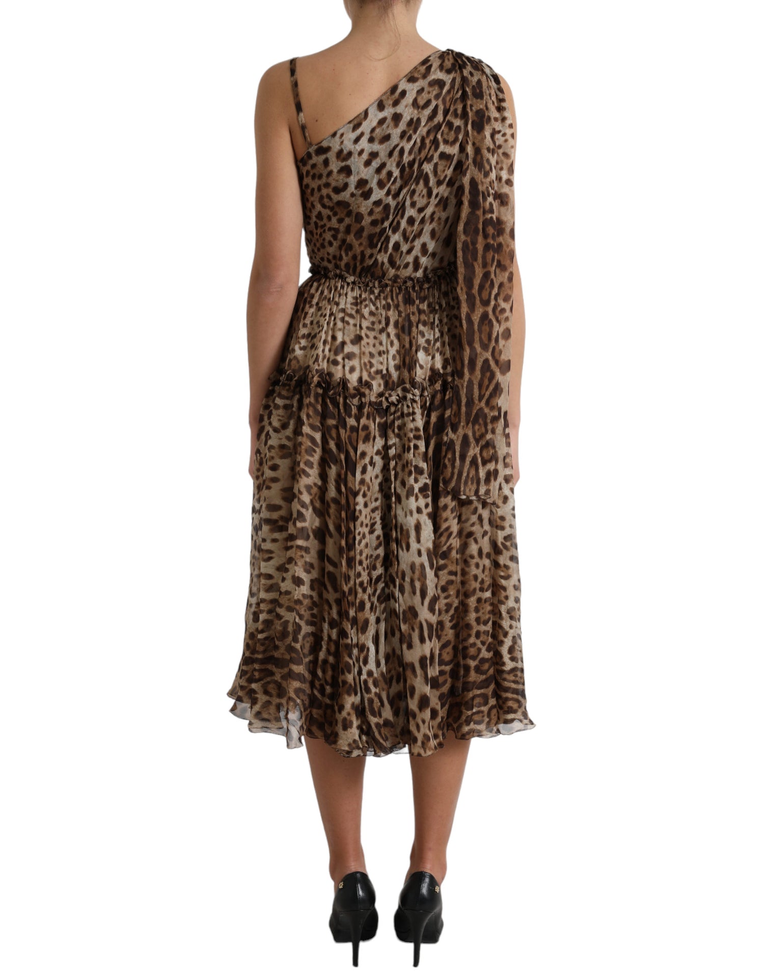 Dolce & Gabbana Brown Leopard Print Silk Ruffled Midi Dress - DEA STILOSA MILANO
