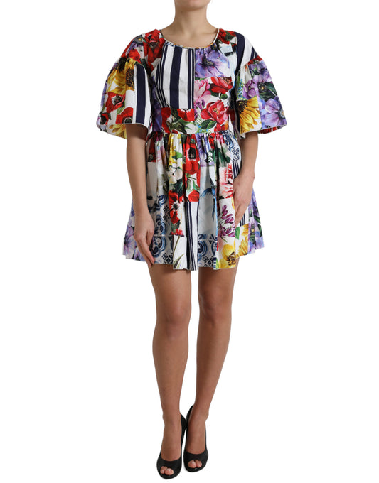 Dolce & Gabbana Multicolor Striped Floral Print Mini Dress - DEA STILOSA MILANO