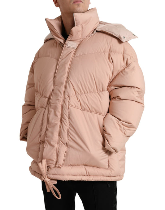 Dolce & Gabbana Peach Polyester Hooded Puffer Winter Jacket - DEA STILOSA MILANO