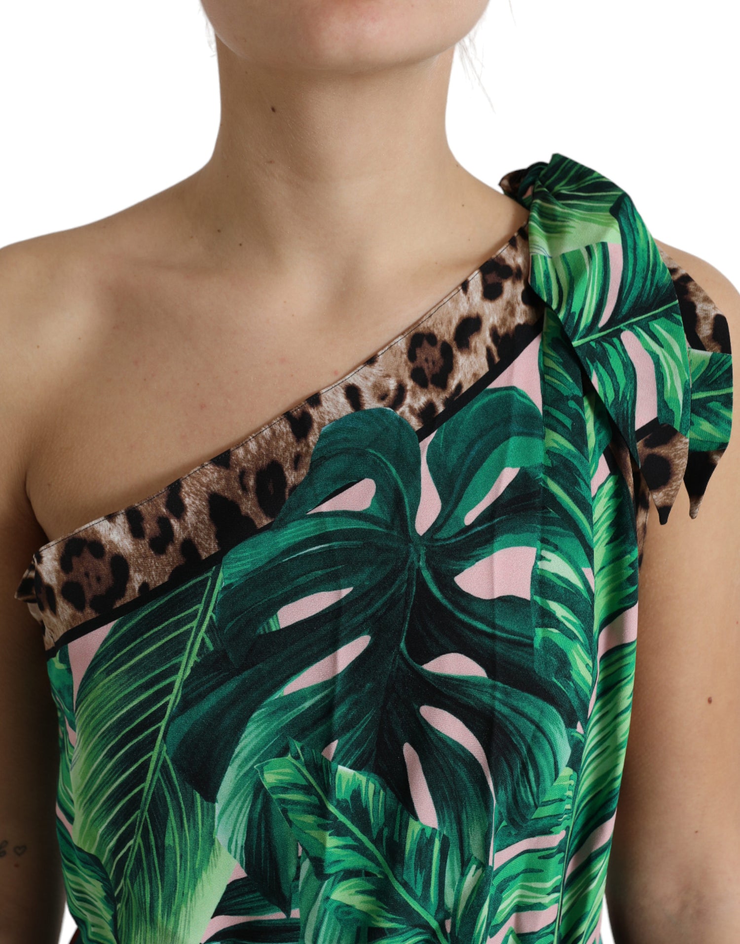 Dolce & Gabbana Green Tropical Jungle Print One Shoulder Midi Dress - DEA STILOSA MILANO