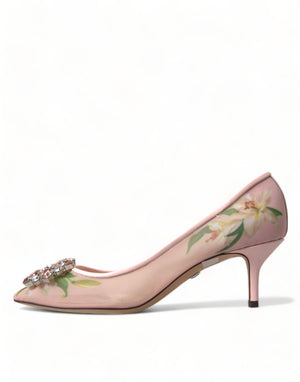 Dolce & Gabbana Pink Floral Crystal Heels Pumps Shoes - DEA STILOSA MILANO