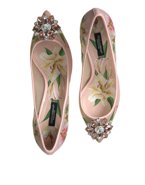Dolce & Gabbana Pink Floral Crystal Heels Pumps Shoes - DEA STILOSA MILANO