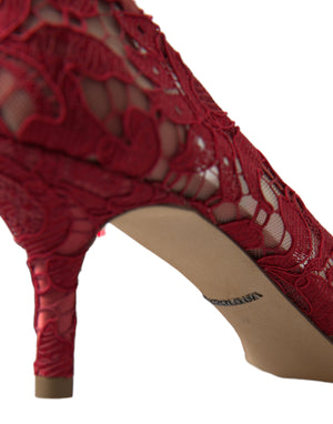 Dolce & Gabbana Red Taormina Lace Crystal Heels Pumps Shoes - DEA STILOSA MILANO