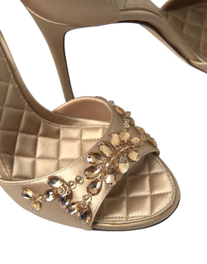 Dolce & Gabbana Gold Satin Ankle Strap Crystal Sandals Shoes - DEA STILOSA MILANO