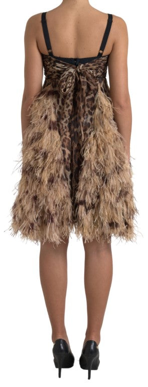 Dolce & Gabbana Brown Leopard Feather Chiffon Sleeveless Dress - DEA STILOSA MILANO