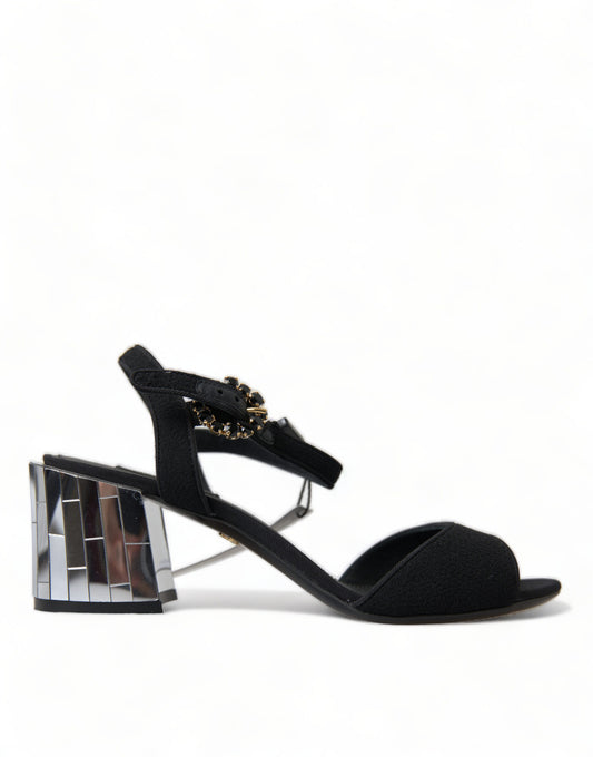 Dolce & Gabbana Black Crystals Ankle Strap Sandals Shoes - DEA STILOSA MILANO