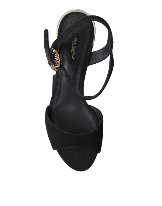 Dolce & Gabbana Black Crystals Ankle Strap Sandals Shoes - DEA STILOSA MILANO