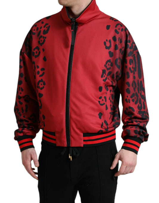 Dolce & Gabbana Red Leopard Polyester Bomber Full Zip Jacket - DEA STILOSA MILANO
