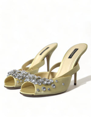 Dolce & Gabbana Yellow Satin Crystal Mary Janes Sandals - DEA STILOSA MILANO
