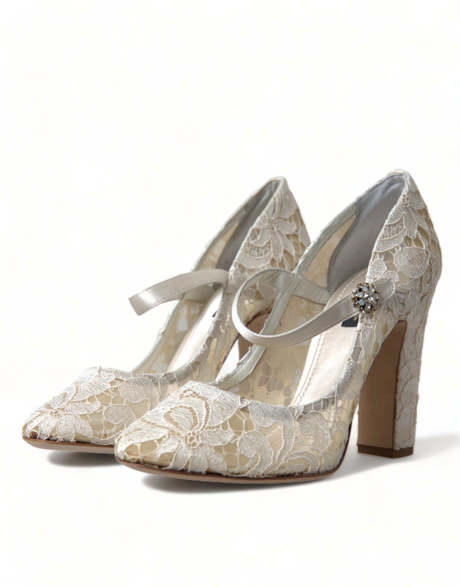 Dolce & Gabbana White Lace Crystals Heels Sandals Shoes - DEA STILOSA MILANO