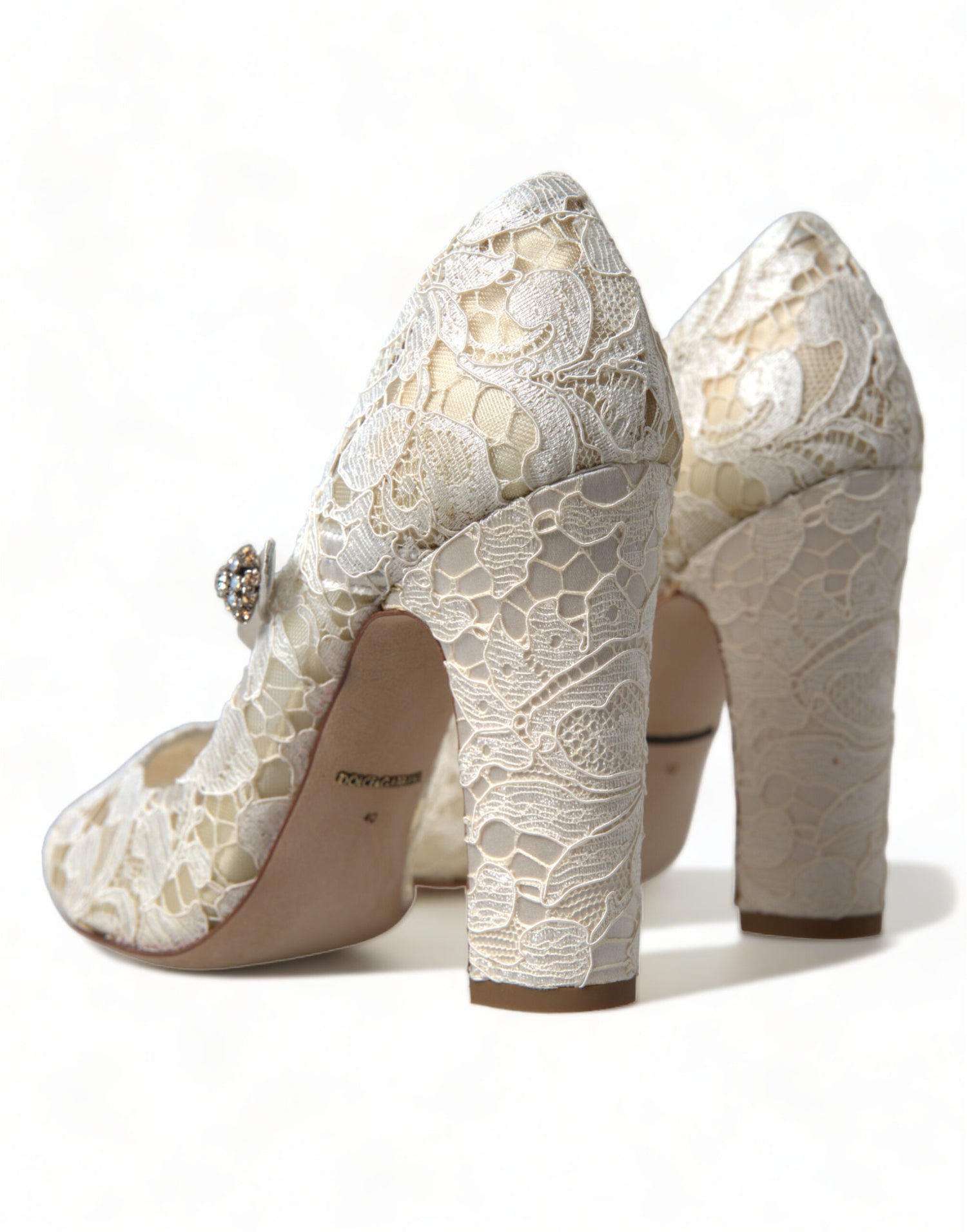 Dolce & Gabbana White Lace Crystals Heels Sandals Shoes - DEA STILOSA MILANO