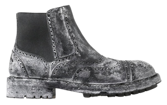 Dolce & Gabbana Black Gray Leather Ankle Boots - DEA STILOSA MILANO