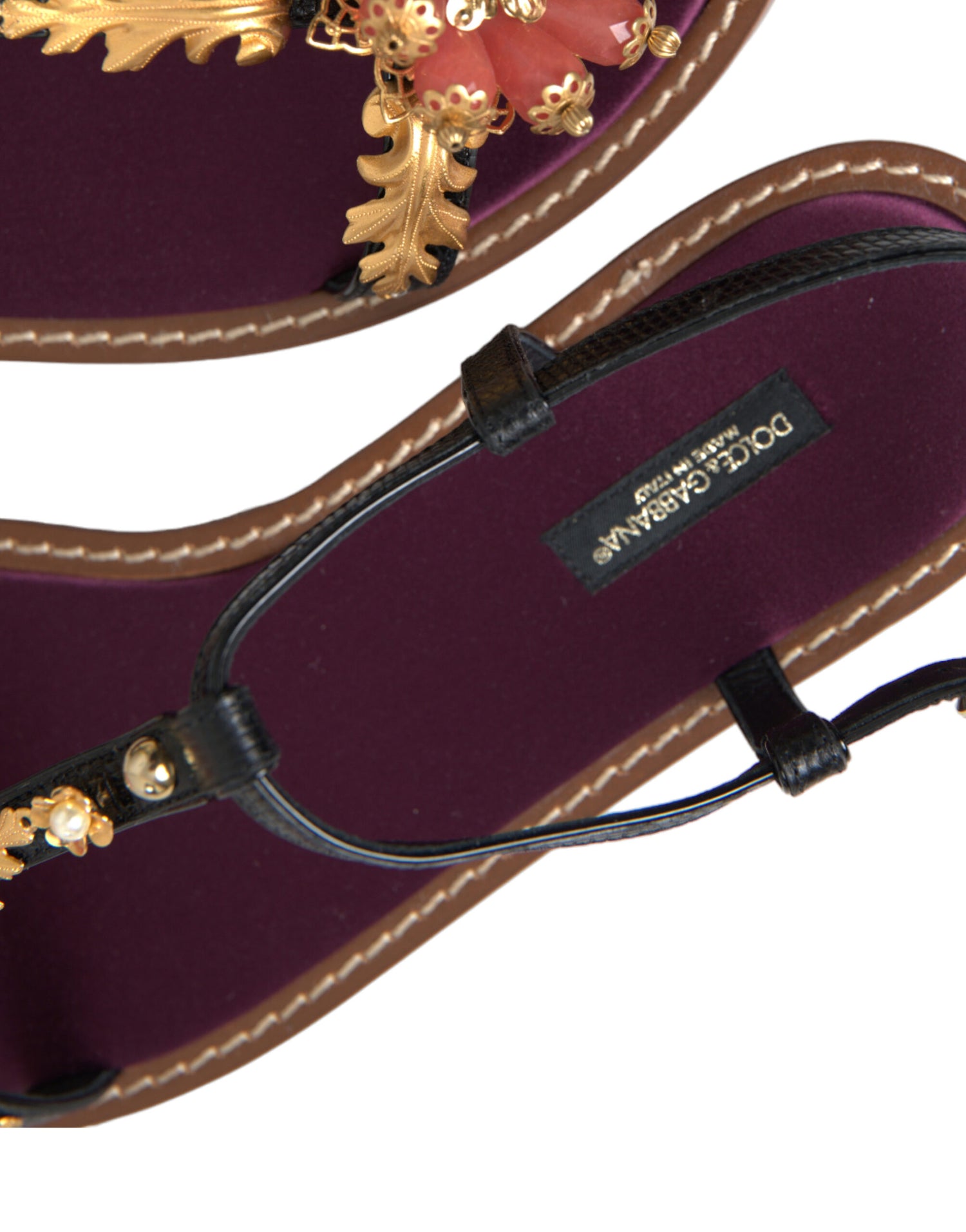 Dolce & Gabbana Black Crystal Gold Sandals Leather Shoes - DEA STILOSA MILANO