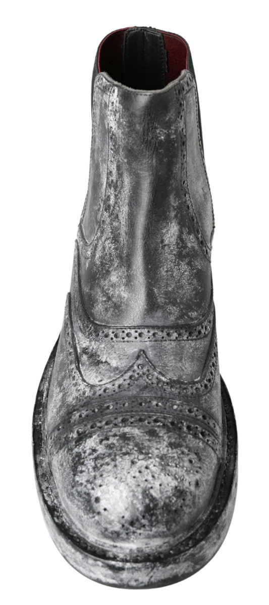 Dolce & Gabbana Black Gray Leather Ankle Boots - DEA STILOSA MILANO
