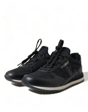 Dolce & Gabbana Black Floral Lace Leather Sneakers Shoes - DEA STILOSA MILANO