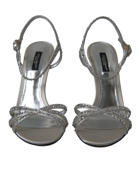 Dolce & Gabbana Silver Crystal Ankle Strap Sandals Shoes - DEA STILOSA MILANO