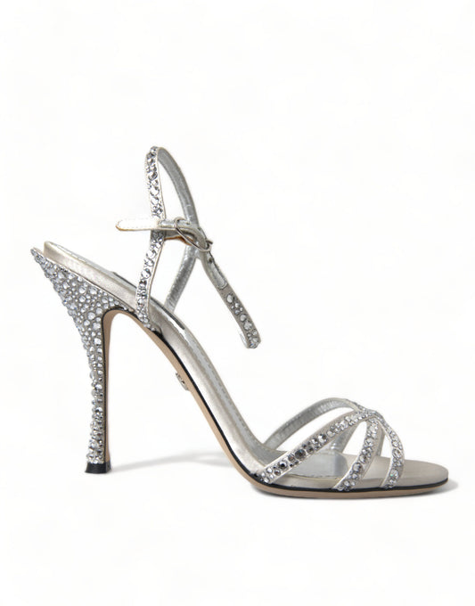 Dolce & Gabbana Silver Crystal Ankle Strap Sandals Shoes - DEA STILOSA MILANO